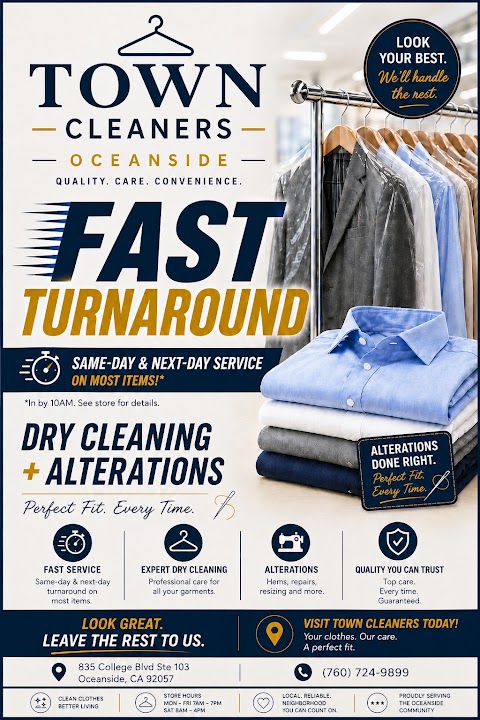 Town Cleaners at Oceanside storefront photo from Google