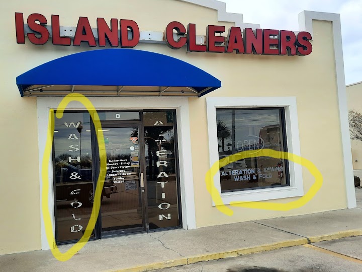 Island Cleaners storefront photo from Google